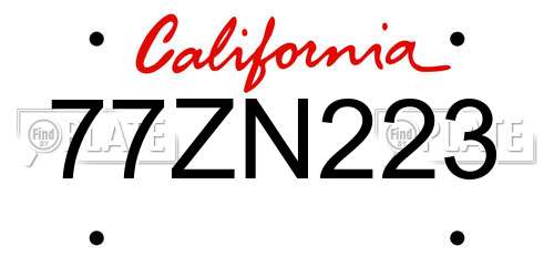 77ZN223 California License Plate
