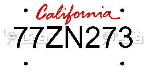 77ZN273 California License Plate
