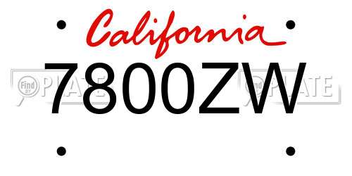 7800ZW California License Plate