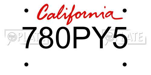 780PY5 California License Plate