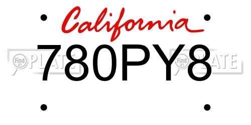 780PY8 California License Plate