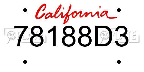 78188D3 California License Plate