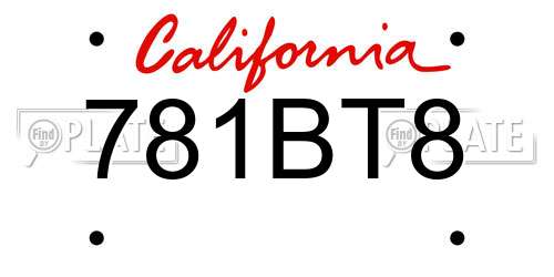 781BT8 California License Plate