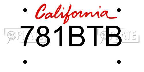 781BTB California License Plate