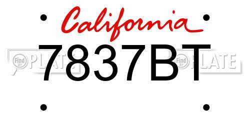 7837BT California License Plate