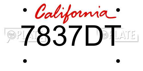 7837DT California License Plate