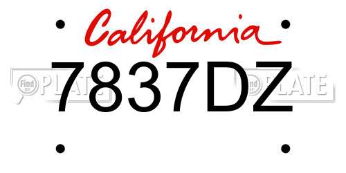 7837DZ California License Plate