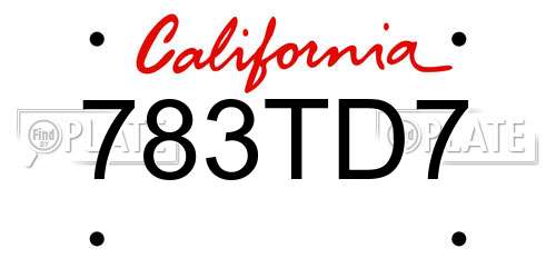 783TD7 California License Plate
