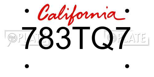 783TQ7 California License Plate