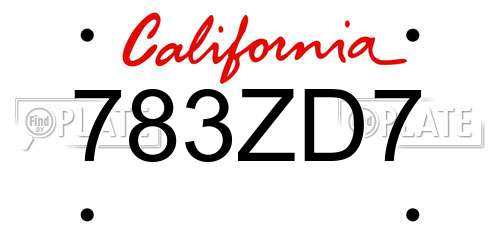 783ZD7 California License Plate