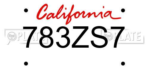 783ZS7 California License Plate