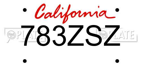 783ZSZ California License Plate