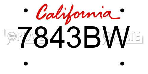 7843BW California License Plate