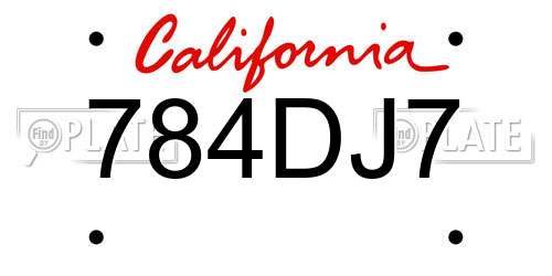 784DJ7 California License Plate