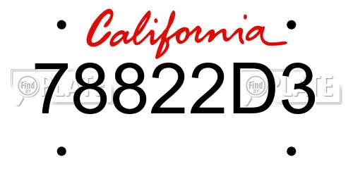 78822D3 California License Plate