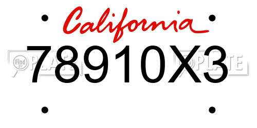 78910X3 California License Plate