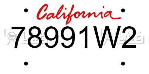 78991W2 California License Plate