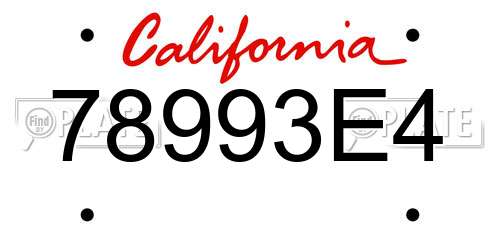 78993E4 California License Plate