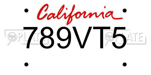 789VT5 California License Plate