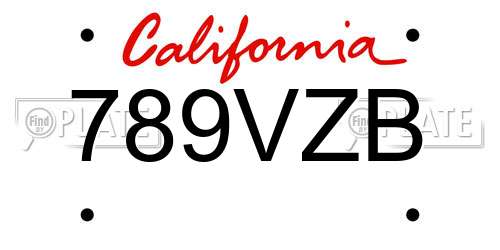 789VZB California License Plate