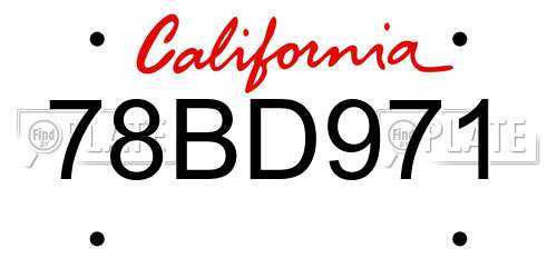 78BD971 California License Plate
