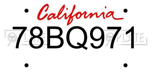 78BQ971 California License Plate