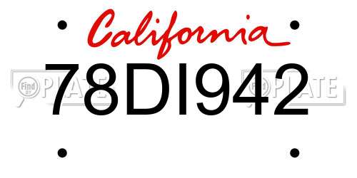78DI942 California License Plate