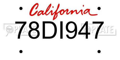 78DI947 California License Plate