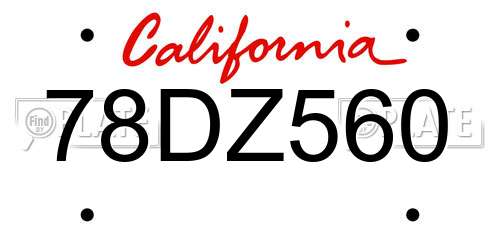 78DZ560 California License Plate