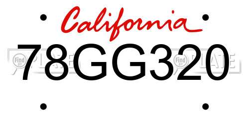 78GG320 California License Plate