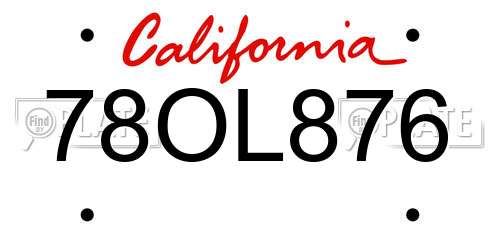78OL876 California License Plate