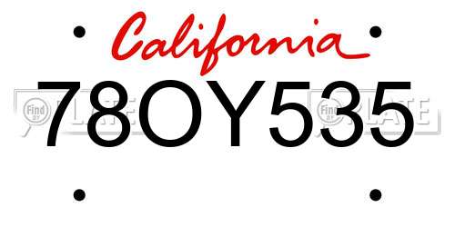 78OY535 California License Plate