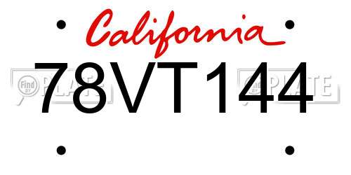 78VT144 California License Plate