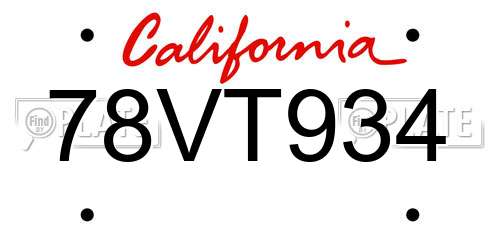 78VT934 California License Plate