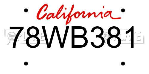 78WB381 California License Plate