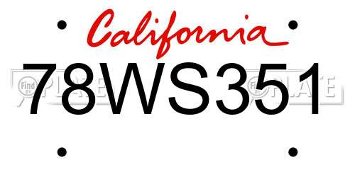 78WS351 California License Plate