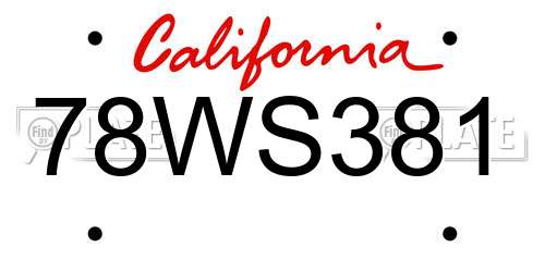 78WS381 California License Plate