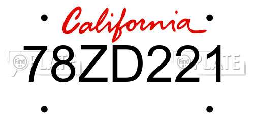 78ZD221 California License Plate