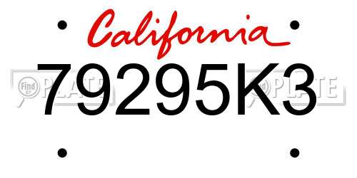 79295K3 California License Plate