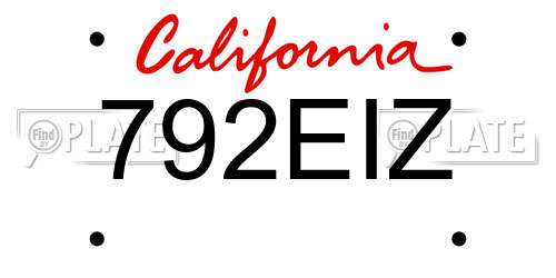 792EIZ California License Plate