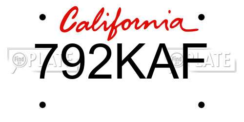 792KAF California License Plate