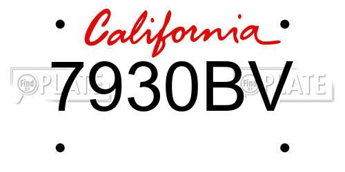 7930BV California License Plate