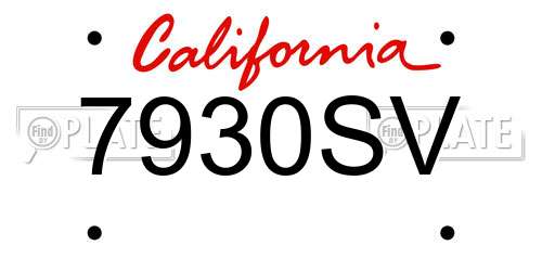 7930SV California License Plate