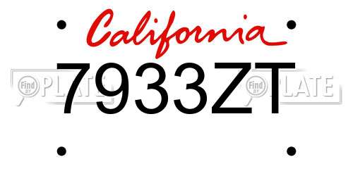 7933ZT California License Plate