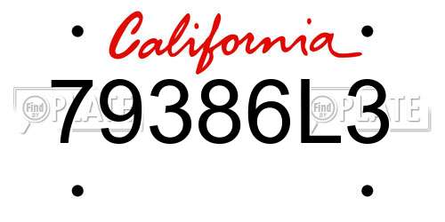 79386L3 California License Plate