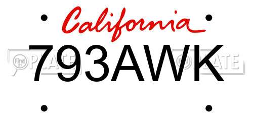 793AWK California License Plate