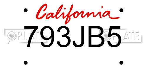 793JB5 California License Plate