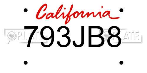793JB8 California License Plate