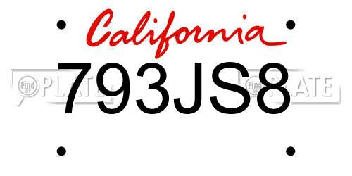 793JS8 California License Plate