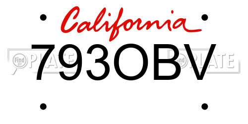 793OBV California License Plate